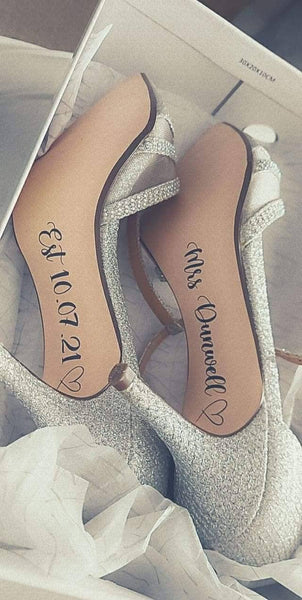 Custom Wedding Shoes Decal Name And Date Wedding Sticker Wedding Decal Bridal Shoes Decals. Mrs. Name Est. Date, something blue