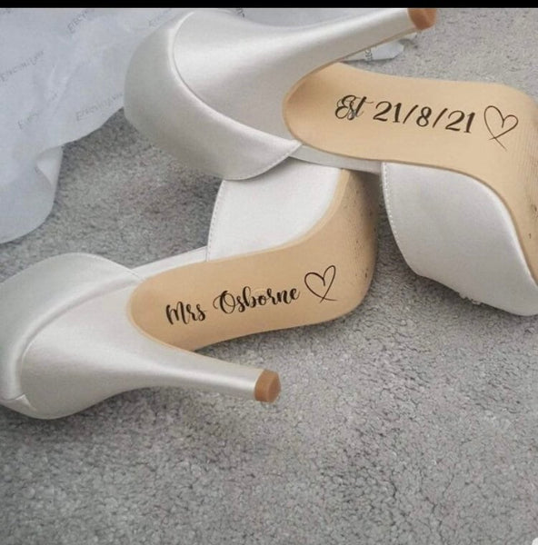 Custom Wedding Shoes Decal Name And Date Wedding Sticker Wedding Decal Bridal Shoes Decals. Mrs. Name Est. Date, something blue