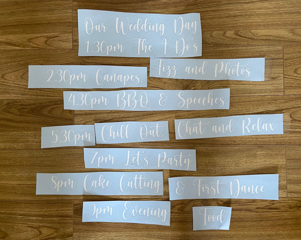 Full  order of the day 19.99 stickers 9 lines |Wedding timeline viny|wording for wooden pallet/mirror,diywedding sign pallet sign