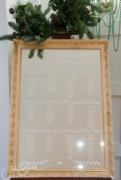 Wedding Mirror seating  chart WITH FREE HEADING / Wedding Table Plan/ Wedding signs/ Wedding vinyl sticker/ Table Plan Decal/