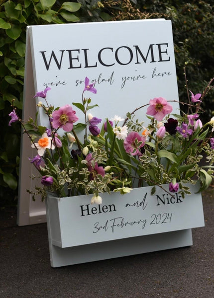 Flower box vinyl lettering, welcome sign, wedding signs, rustic signs.Custom Wedding Decal
