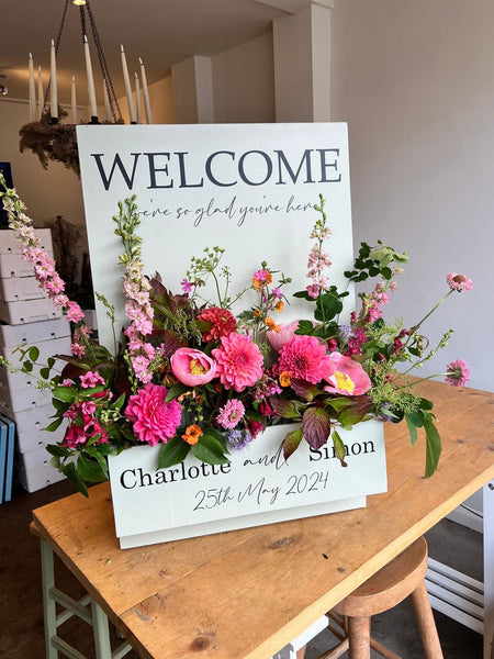Flower box vinyl lettering, welcome sign, wedding signs, rustic signs.Custom Wedding Decal