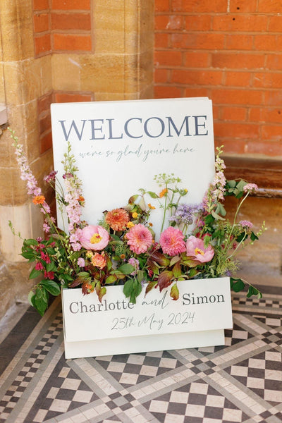Flower box vinyl lettering, welcome sign, wedding signs, rustic signs.Custom Wedding Decal