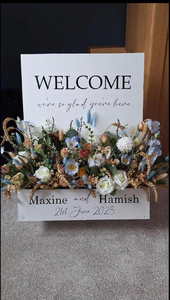 Flower box vinyl lettering, welcome sign, wedding signs, rustic signs.Custom Wedding Decal