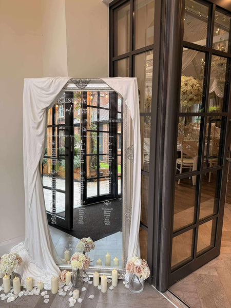 Wedding Mirror seating  chart WITH FREE HEADING / Wedding Table Plan/ Wedding signs/ Wedding vinyl sticker/ Table Plan Decal/