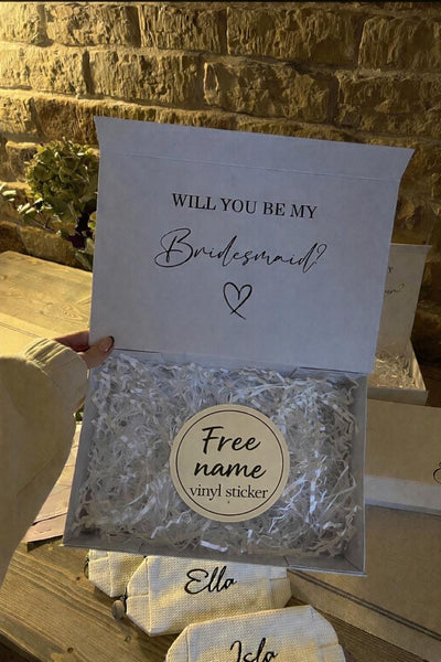 Will you be my Bridesmaid sticker/flower gir/Maid of honour/Bestman/groomsman plus name. Proposal Vinyl sticker *Free name decal*