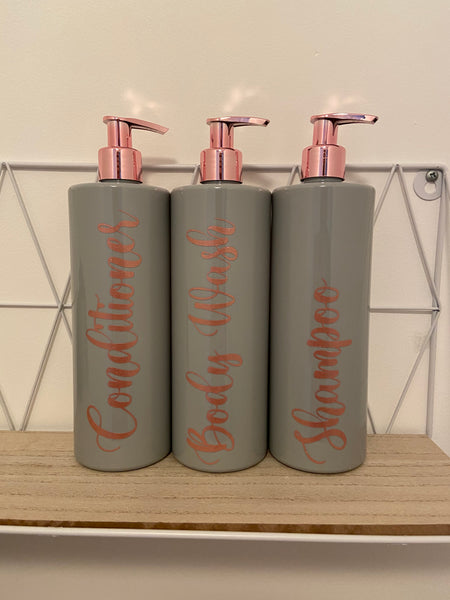 Personalized  Grey and Rose gold 500ml  pump bottle