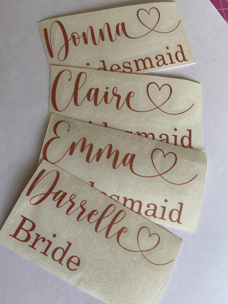 Wedding Day Gift Box  Name and Role Labels with or without heart