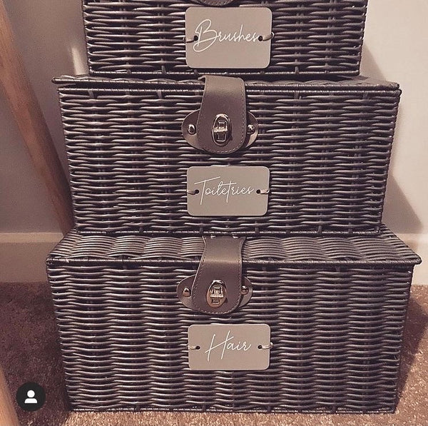 2 Loop Hole storage basket Tags - Wicker Basket Label Tag, Storage Box Stickers, Personalised Labels, loop tags